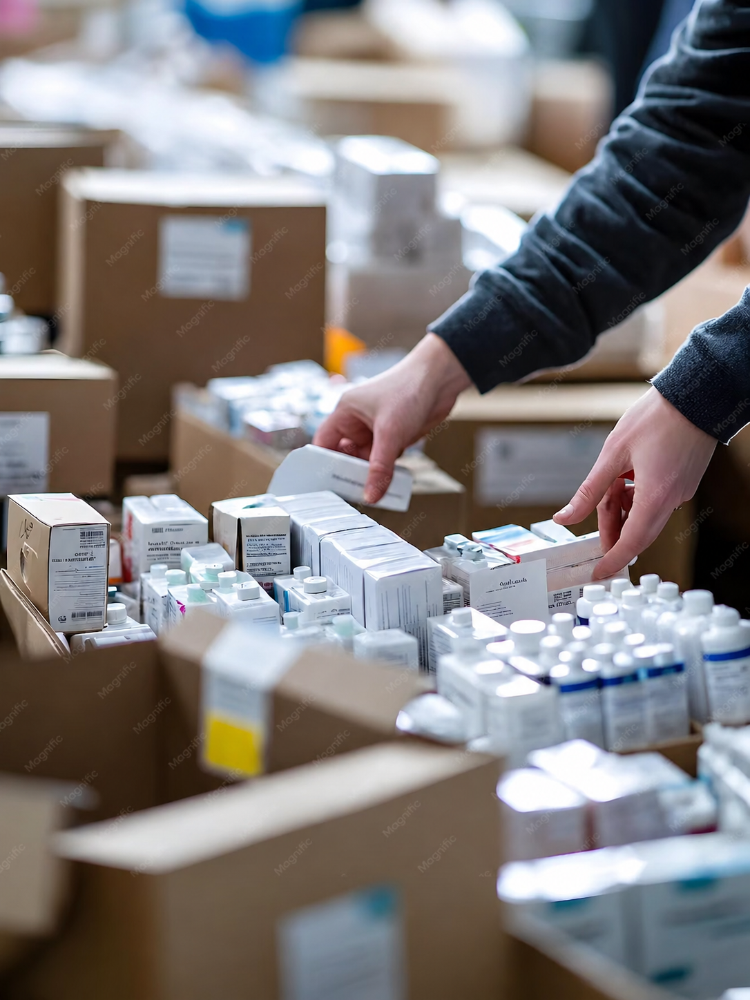 Pharmaceutical products being prepared for distribution